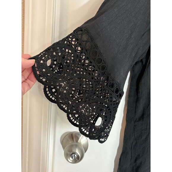 Mile Gabriel Black Lace-Trimmed Dress Large Rayon/Polyester - Picture 3 of 6